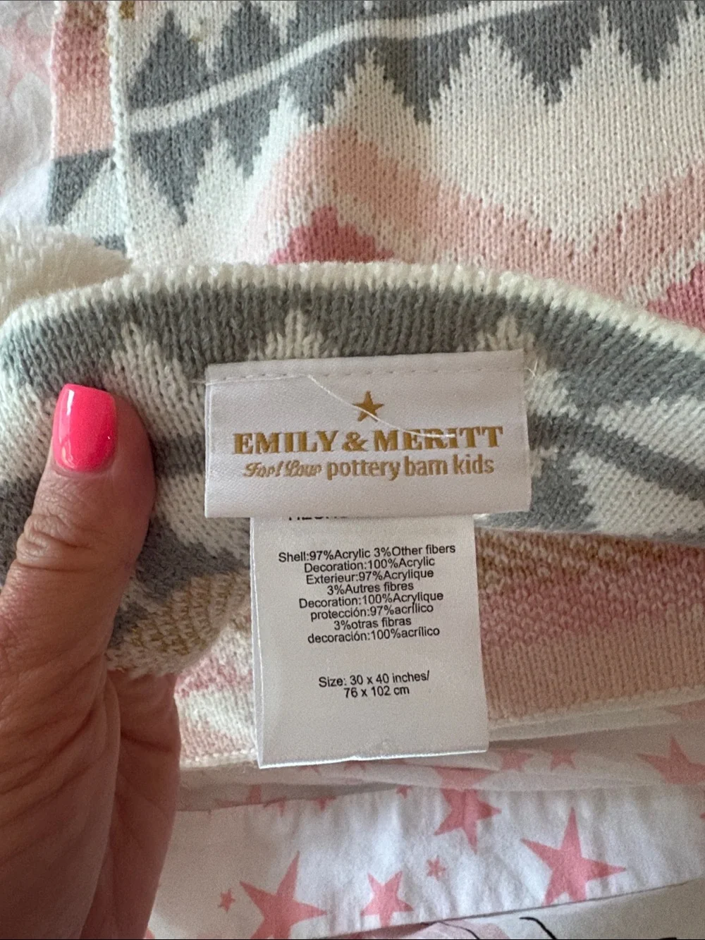 Pottery Barn Neutral Pink & Gray Geometric Blanket